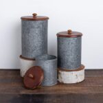Primitives by Kathy Rustic Style Canisters, Set of 3, Galvanized Metal and Wood - Image 3