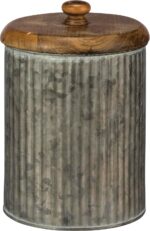 Primitives by Kathy Rustic Style Canisters, Set of 3, Galvanized Metal and Wood - Image 4