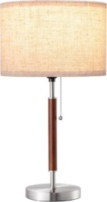 EDISHINE Mid Century Table Lamp, Solid Wood and Metal Bedside Lamp with Pull Cha... - Image 8