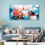 Mofutinpo Abstract Wall Art Canvas Hand-Painted Art in Blue and Pink Office Wall... - Image 10
