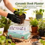 Book Planter Pot, Ceramic Book Shaped Decorative Planter with Drainage Hole, Sma... - Image 5