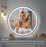 24" x 24" LED Bathroom Mirror with Lights, Black Round Frame Lighted Bathroom Va... - Image 4