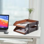 Leather Desk Organizer,2-Tier Stackable Letter Tray Holder,Office Supplies Deskt... - Image 9