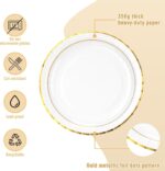 Potchen 50 Pcs Gold Disposable Paper Plates 10 Inch White with Gold Rim Strong H... - Image 3