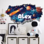 Personalized Space 3D Wall Hole Decal for Kids Room – Custom Name Rocket Galaxy ... - Image 3
