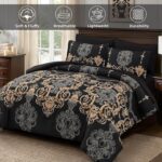 Mybedsoul 7 Pieces Black Comforter Set King Size, Gold Damask Bed in a Bag for K... - Image 3