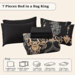 Mybedsoul 7 Pieces Black Comforter Set King Size, Gold Damask Bed in a Bag for K... - Image 8