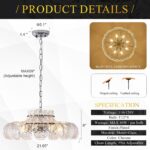 Modern Chrome Glass Chandelier 8-Light 21.6" Water Ripple Glass Pendant Chandeli... - Image 4