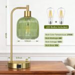QiMH Industrial Table Lamp for Bedroom Set of 2, Green Glass Beside Lamp with US... - Image 3