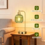 QiMH Industrial Table Lamp for Bedroom Set of 2, Green Glass Beside Lamp with US... - Image 5