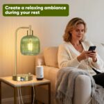QiMH Industrial Table Lamp for Bedroom Set of 2, Green Glass Beside Lamp with US... - Image 6