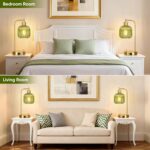 QiMH Industrial Table Lamp for Bedroom Set of 2, Green Glass Beside Lamp with US... - Image 8