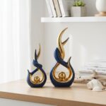 Blue Gold Ceramic Abstract 2 Piece Statue Set,Mid Century Modern Abstract Art Ho... - Image 6