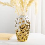 White and Gold Vases for Centerpieces, Openwork Ceramic Flower Vase 8.7" Hollowe... - Image 5