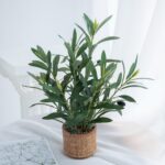 Indoor Fake Olive Plant 12 inch Faux Silk Leaves with Black Rustic Planter Mediu... - Image 3