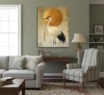 Japanese Zen Crane Wall Art Luxury Elegant Golden Red-crowned Crane Painting Pic... - Image 5