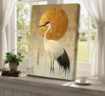 Japanese Zen Crane Wall Art Luxury Elegant Golden Red-crowned Crane Painting Pic... - Image 6