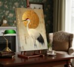 Japanese Zen Crane Wall Art Luxury Elegant Golden Red-crowned Crane Painting Pic... - Image 7
