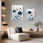 LLEEMPI Framed Navy Blue Floral Wall Art Set of 3, Modern Wildflower Wall Decor,... - Image 4