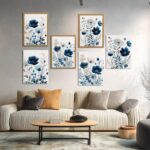 LLEEMPI Framed Navy Blue Floral Wall Art Set of 3, Modern Wildflower Wall Decor,... - Image 5