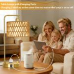 Boho Table Lamps With USB Charging Ports And Outlet, Dimmable Rattan Lamp Set Of... - Image 4