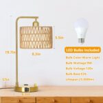 Boho Table Lamps With USB Charging Ports And Outlet, Dimmable Rattan Lamp Set Of... - Image 6