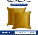 HWY 50 Dark Gold Velvet Throw Pillow Covers 20x20 Inch, Pack of 2 Soft Cozy Soli... - Image 7