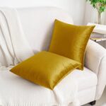 HWY 50 Dark Gold Velvet Throw Pillow Covers 20x20 Inch, Pack of 2 Soft Cozy Soli... - Image 8