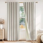 PONY DANCE Thick Faux Linen 100% Blackout Curtains 96 Inch Length, Beige Heavywe... - Image 3