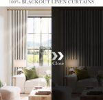 PONY DANCE Thick Faux Linen 100% Blackout Curtains 96 Inch Length, Beige Heavywe... - Image 4