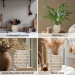 Rustic Farmhouse Vase, Boho Beige Vase for Pampas Grass Small Textured Knotted V... - Image 6