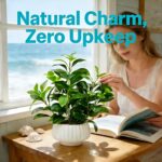 Artificial Peperomia Plant 16.5” Tall Lifelike Faux Greenery in 6” White Ribbed ... - Image 6
