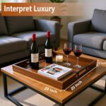 20 Inch Large Square Ottoman Tray, Premium Acacia Wooden Serving Tray with Metal... - Image 3