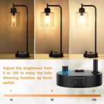 Industrial Bedside Table Lamp for Bedroom - Nightstand Lamps with USB C Charging... - Image 3