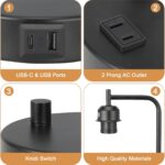 Industrial Bedside Table Lamp for Bedroom - Nightstand Lamps with USB C Charging... - Image 6