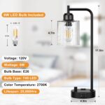 Industrial Bedside Table Lamp for Bedroom - Nightstand Lamps with USB C Charging... - Image 7