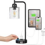 Industrial Bedside Table Lamp for Bedroom - Nightstand Lamps with USB C Charging... - Image 8