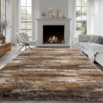 Fluffy Rugs for Living Room Bedroom, 5x7 Feet Abstract Brown Shag Area Rugs, Non... - Image 3