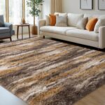 Fluffy Rugs for Living Room Bedroom, 5x7 Feet Abstract Brown Shag Area Rugs, Non... - Image 4