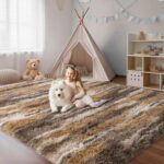 Fluffy Rugs for Living Room Bedroom, 5x7 Feet Abstract Brown Shag Area Rugs, Non... - Image 5