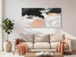 Ardemy Textured Abstract Canvas Wall Art - Black White Gold Beige Brush Strokes ... - Image 4