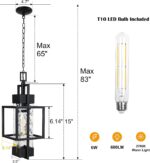 15" Outdoor Indoor Pendant Light Exterior Hanging Lantern, Modern Black Metal Ou... - Image 3