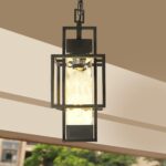 15" Outdoor Indoor Pendant Light Exterior Hanging Lantern, Modern Black Metal Ou... - Image 5