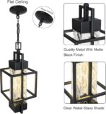 15" Outdoor Indoor Pendant Light Exterior Hanging Lantern, Modern Black Metal Ou... - Image 6