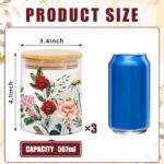 JarThenaAMCS 3Pcs Vintage Floral Glass Storage Jars with Airtight Lid Wildflower... - Image 3