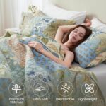 NEWLAKE Quilt Set King Size, 100% Cotton Patchwork Green Bohemian Quilt Sets, Re... - Image 3