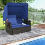 Moccha Outdoor Daybed with Retractable Canopy - Rattan Loveseat Sofa Set w/ Adju... - Image 3