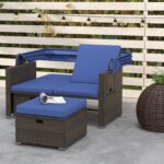 Moccha Outdoor Daybed with Retractable Canopy - Rattan Loveseat Sofa Set w/ Adju... - Image 5