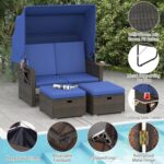 Moccha Outdoor Daybed with Retractable Canopy - Rattan Loveseat Sofa Set w/ Adju... - Image 10