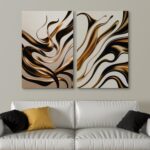 SIGNLEADER Canvas Print Wall Art Set Gold Metallic Flow Abstract Luxury 3D Effec... - Image 3